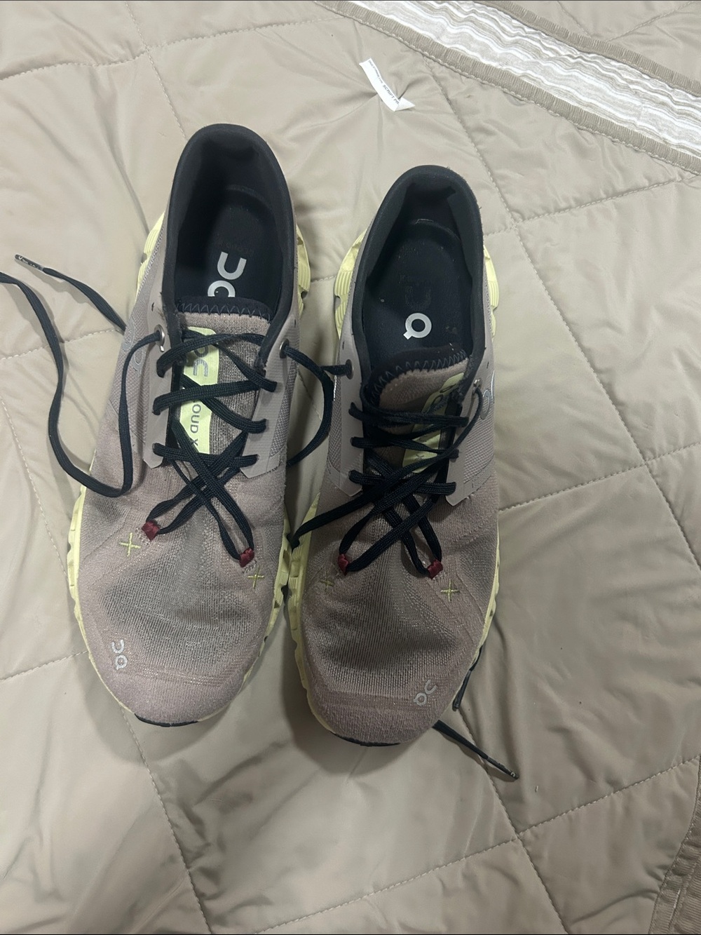 On Running Men's Running Shoes in Taupe with Yellow Accents